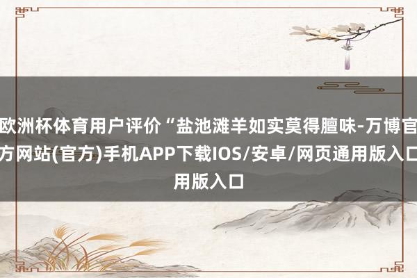 欧洲杯体育用户评价“盐池滩羊如实莫得膻味-万博官方网站(官方)手机APP下载IOS/安卓/网页通用版入口